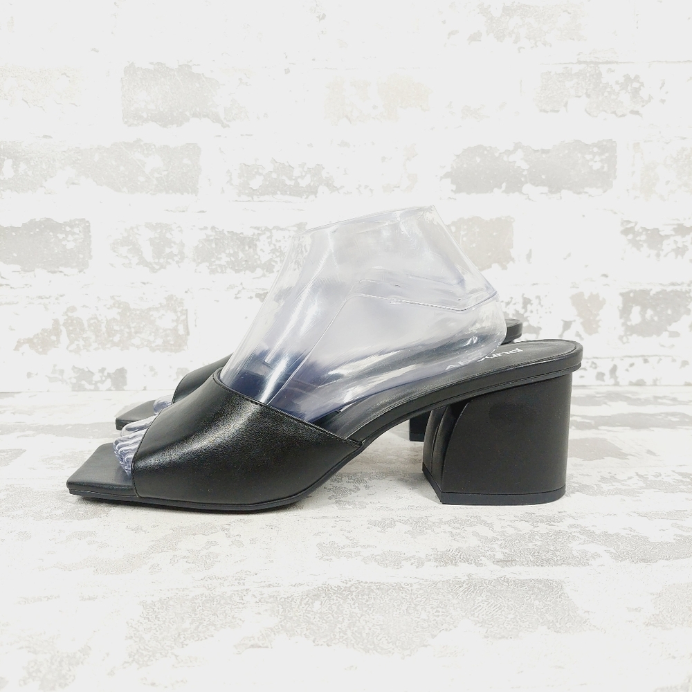 NEW Abound Erica Black Faux Leather Block Heel Square Toe Slide Sandals V428